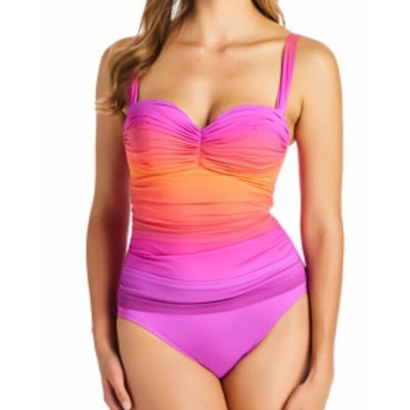 Bleu Rod Beattie Sz 4 Swimsuit Orange Pink Underwire One-Piece Tropical Beach - Picture 1 of 5